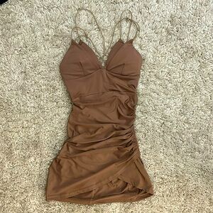 Hello Molly light brown strapped minidress